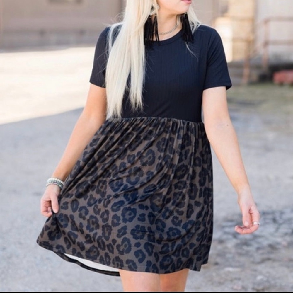 Crazy Train Davis Dress Black Bodice Leopard Skirt New Size L Casual Work Date - Picture 5 of 10